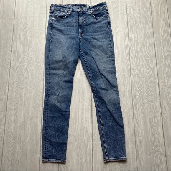 Rag & Bone Denim Women's Nina High-Rise Blue Distressed Ankle Skinny Jeans Sz 27 - Picture 1 of 10